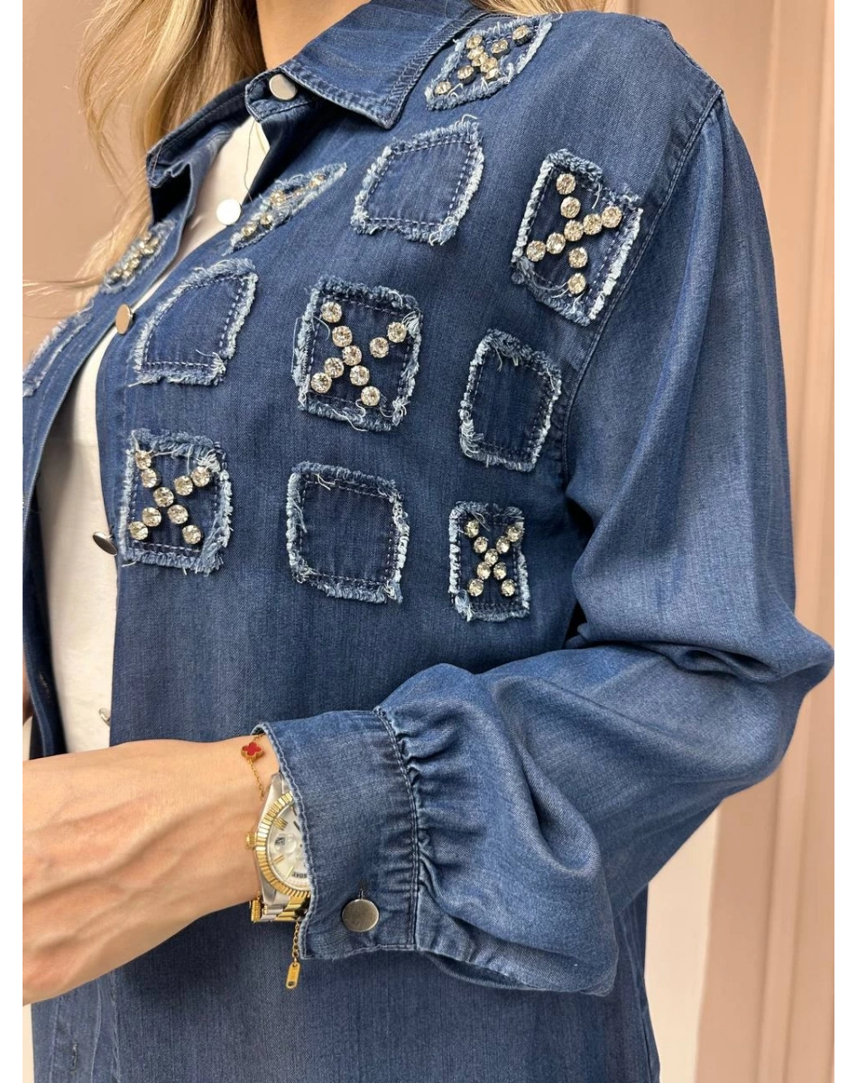 Magazin 7250 Koyu Mavi Taşlı Tensel Tunik