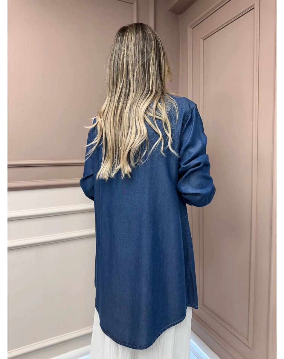 Magazin 7250 Koyu Mavi Taşlı Tensel Tunik