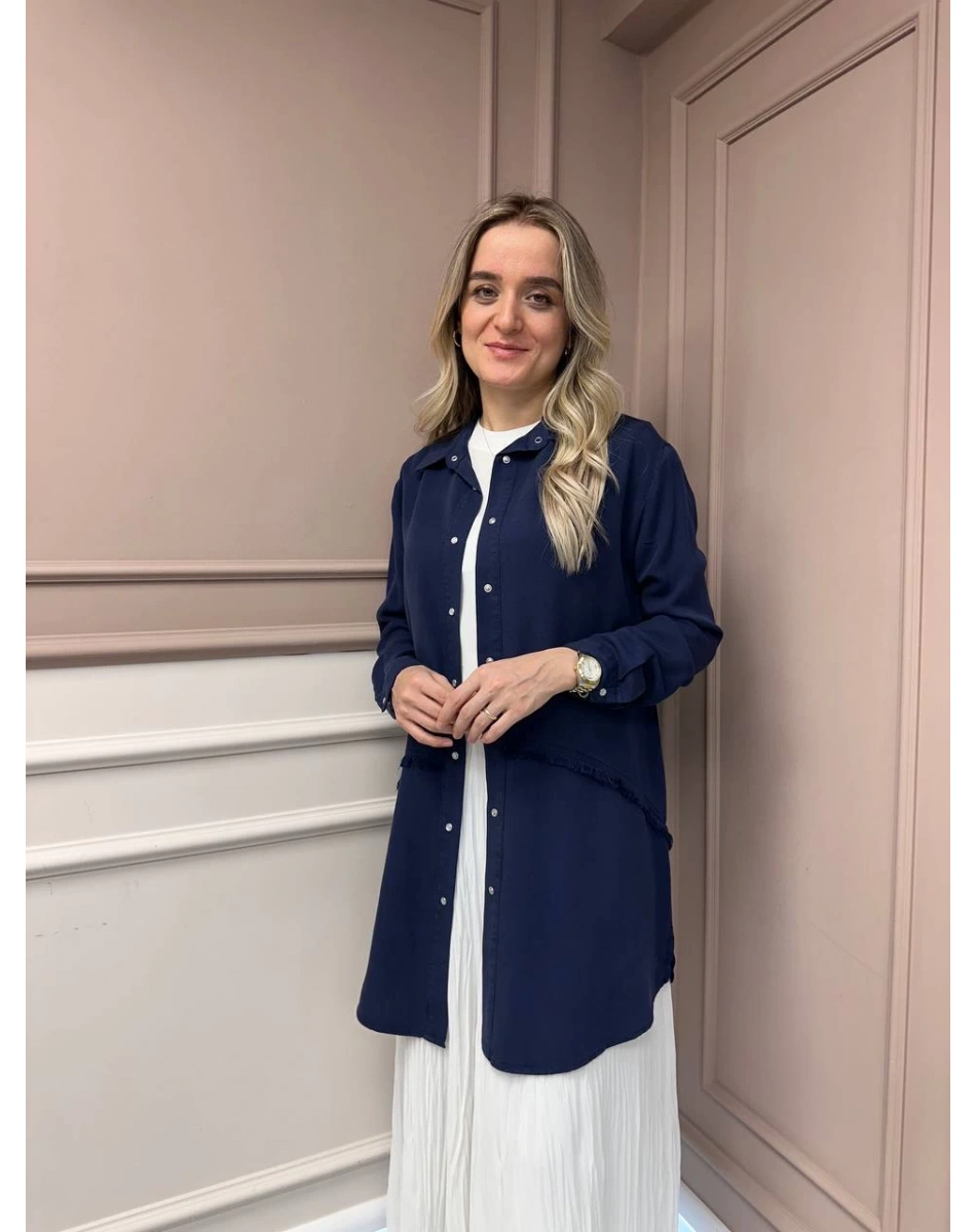 Magazin 7295 Lacivert Çıtçıtlı Tensel Tunik