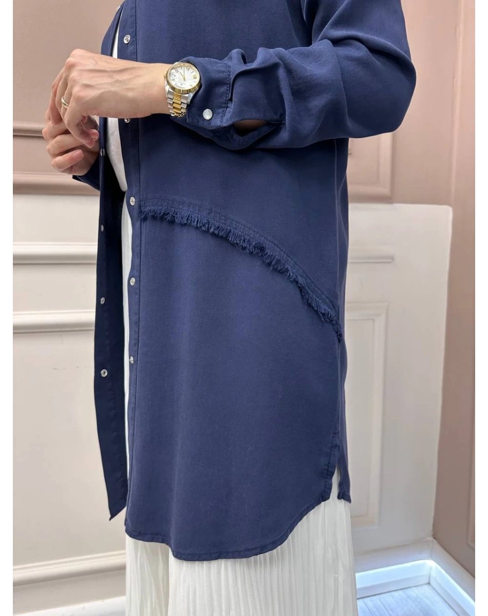 Magazin 7295 Lacivert Çıtçıtlı Tensel Tunik