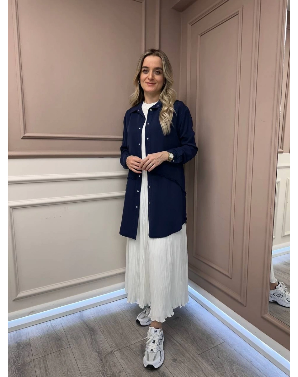 Magazin 7295 Lacivert Çıtçıtlı Tensel Tunik