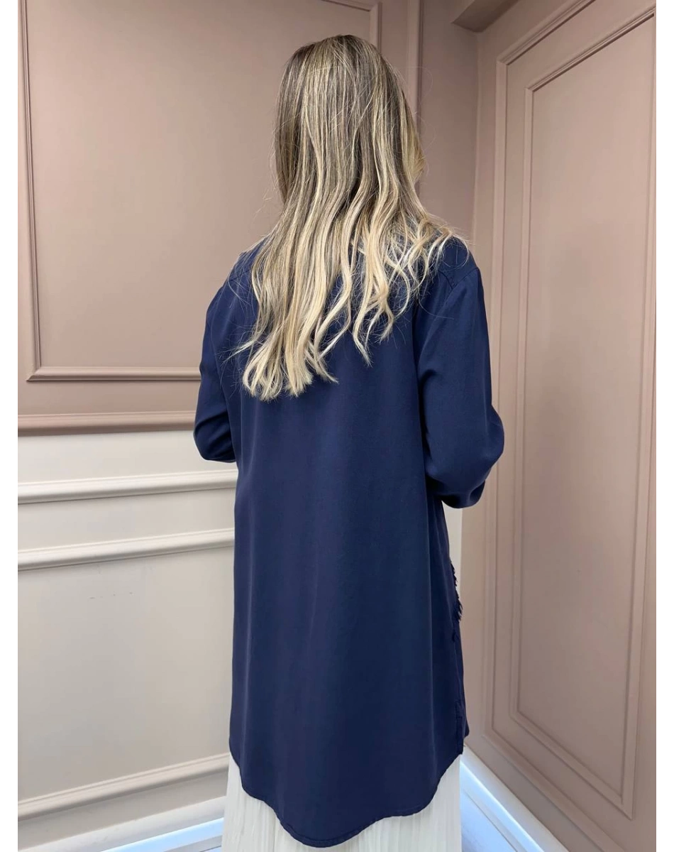 Magazin 7295 Lacivert Çıtçıtlı Tensel Tunik