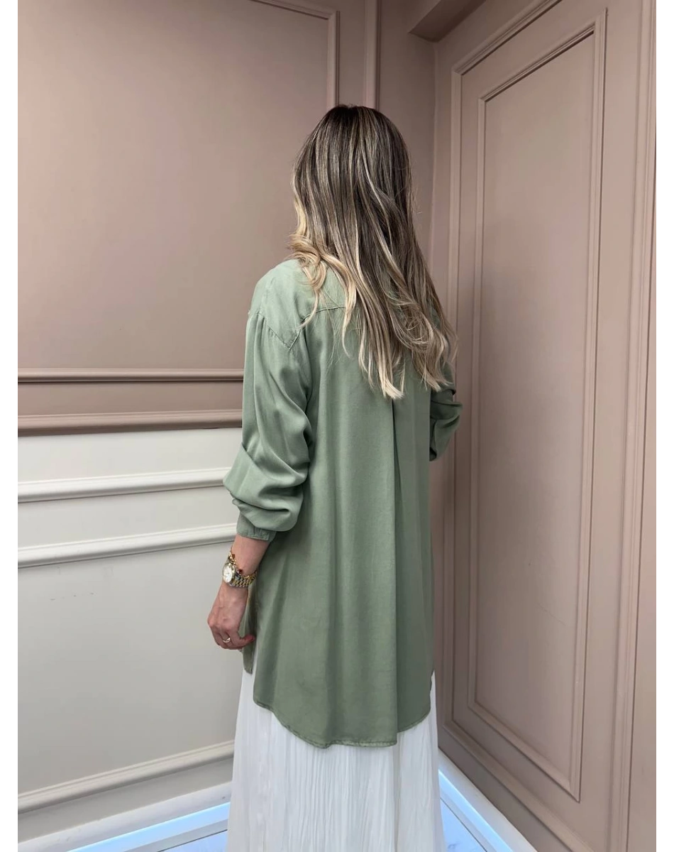 Magazin 7297 Yeşil Yanı Detaylı Tensel Tunik