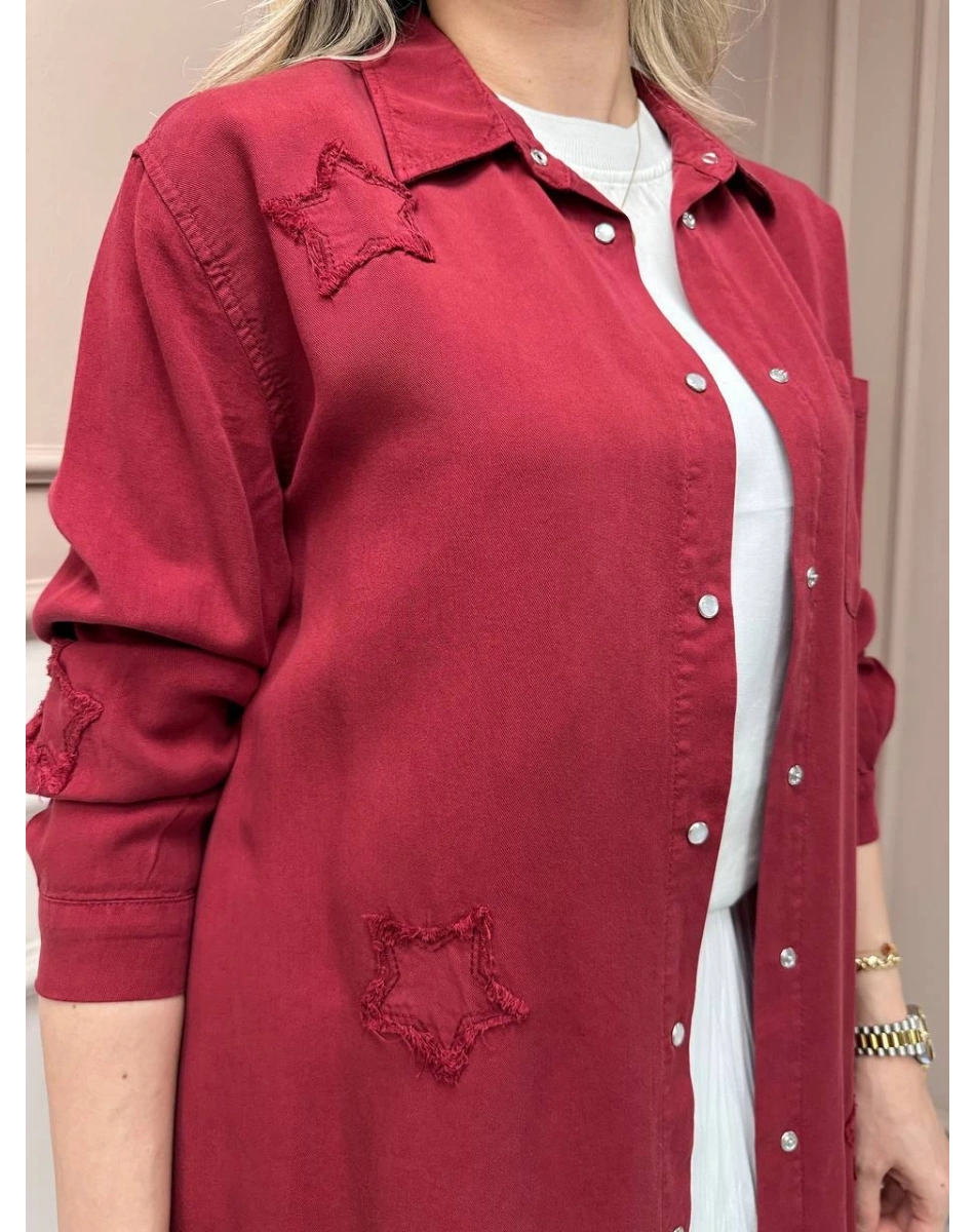 Magazin 7343 Bordo Yıldız Detaylı Tensel Tunik