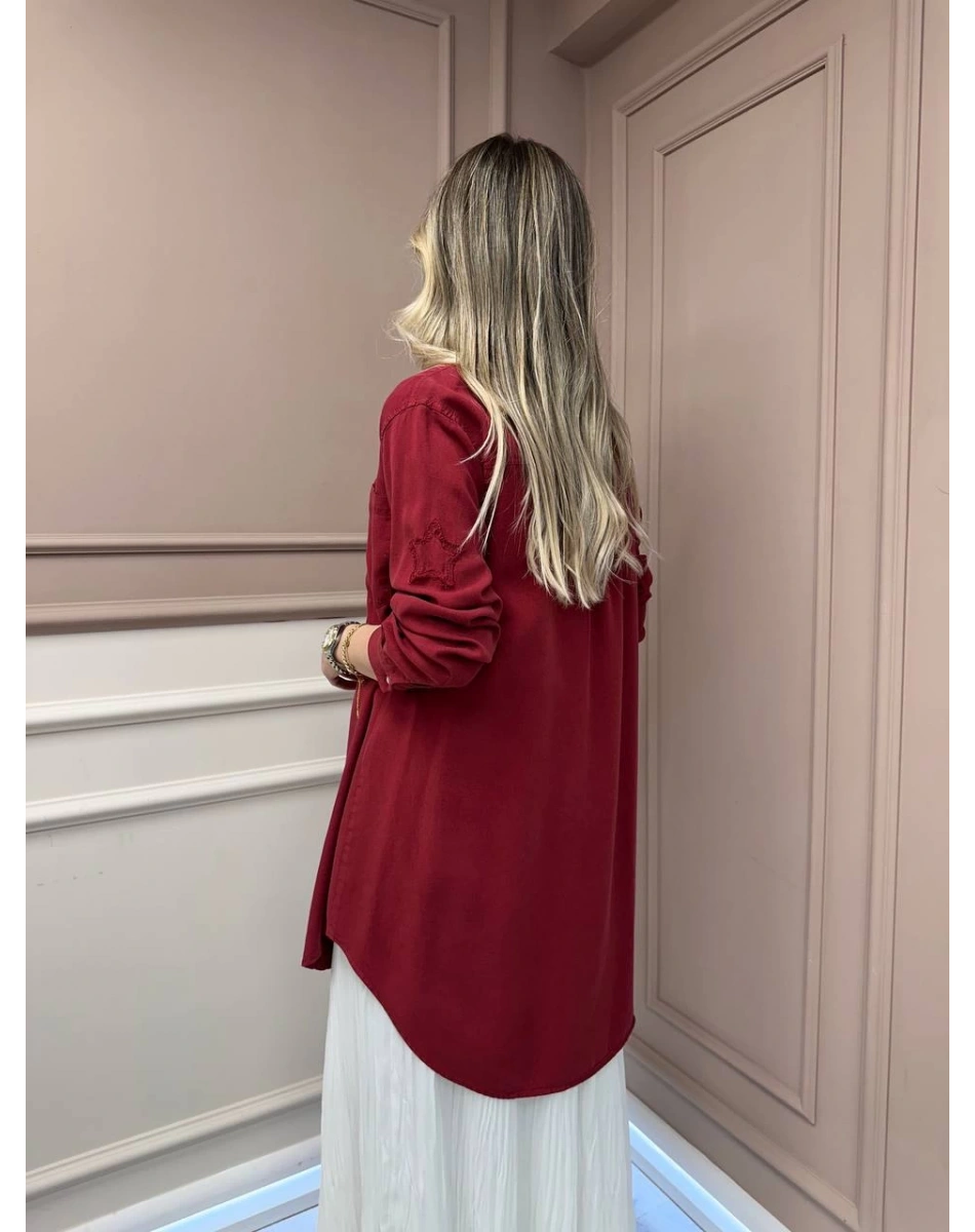 Magazin 7343 Bordo Yıldız Detaylı Tensel Tunik