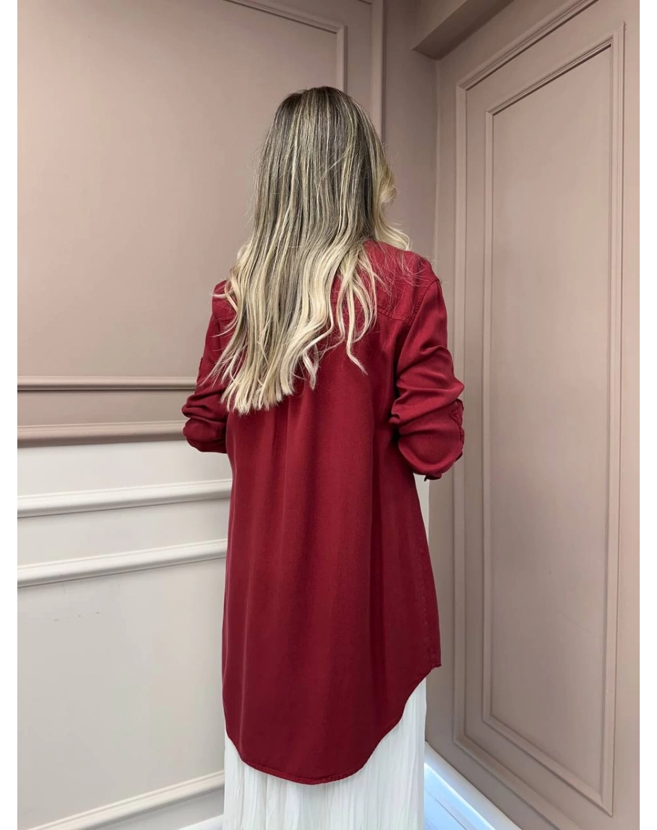 Magazin 7343 Bordo Yıldız Detaylı Tensel Tunik