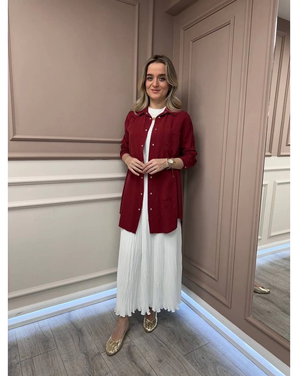 Magazin 7343 Bordo Yıldız Detaylı Tensel Tunik