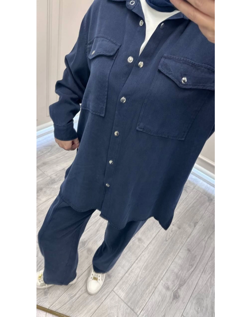 Magazin 7387 Lacivert Önü Çıtçıtlı Tensel Takım