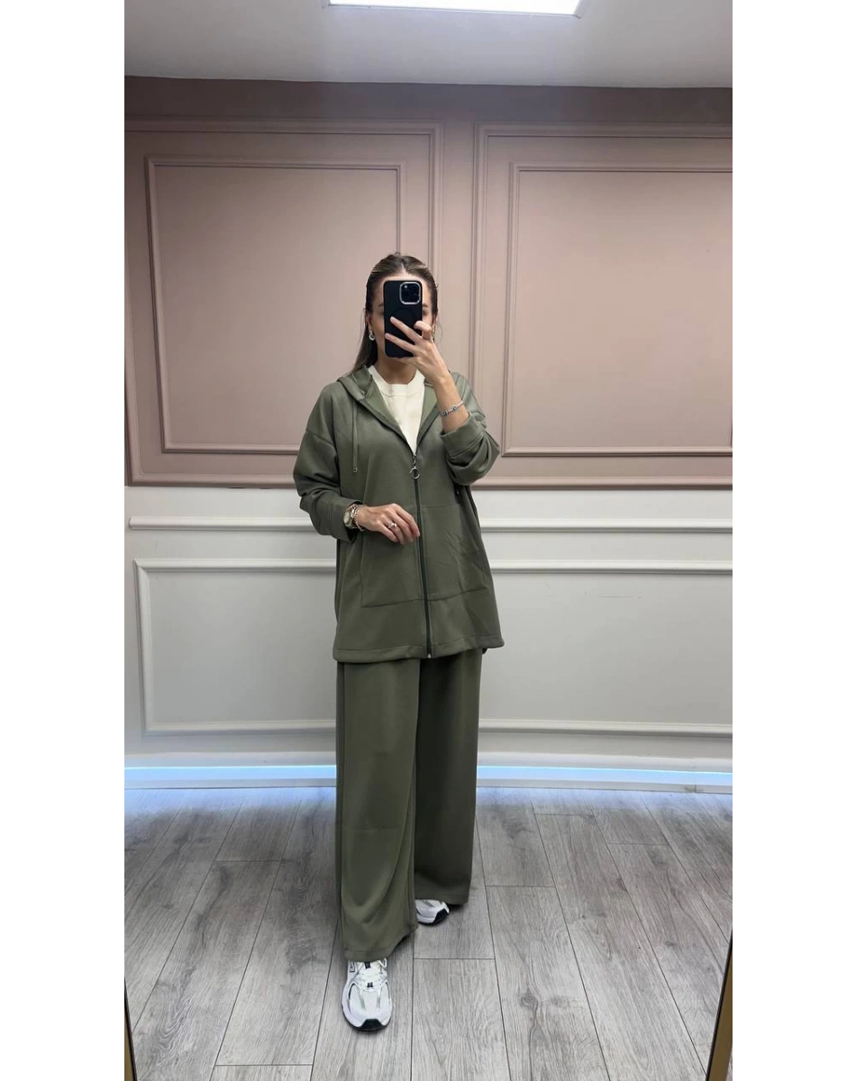 Magazin 7399 Haki Modal Önü Fermuarlı Takım