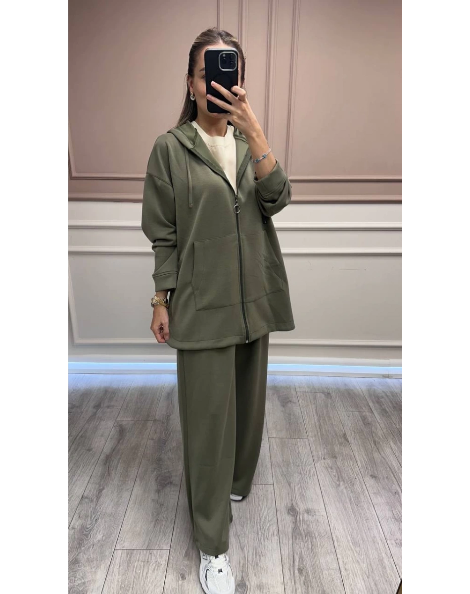 Magazin 7399 Haki Modal Önü Fermuarlı Takım