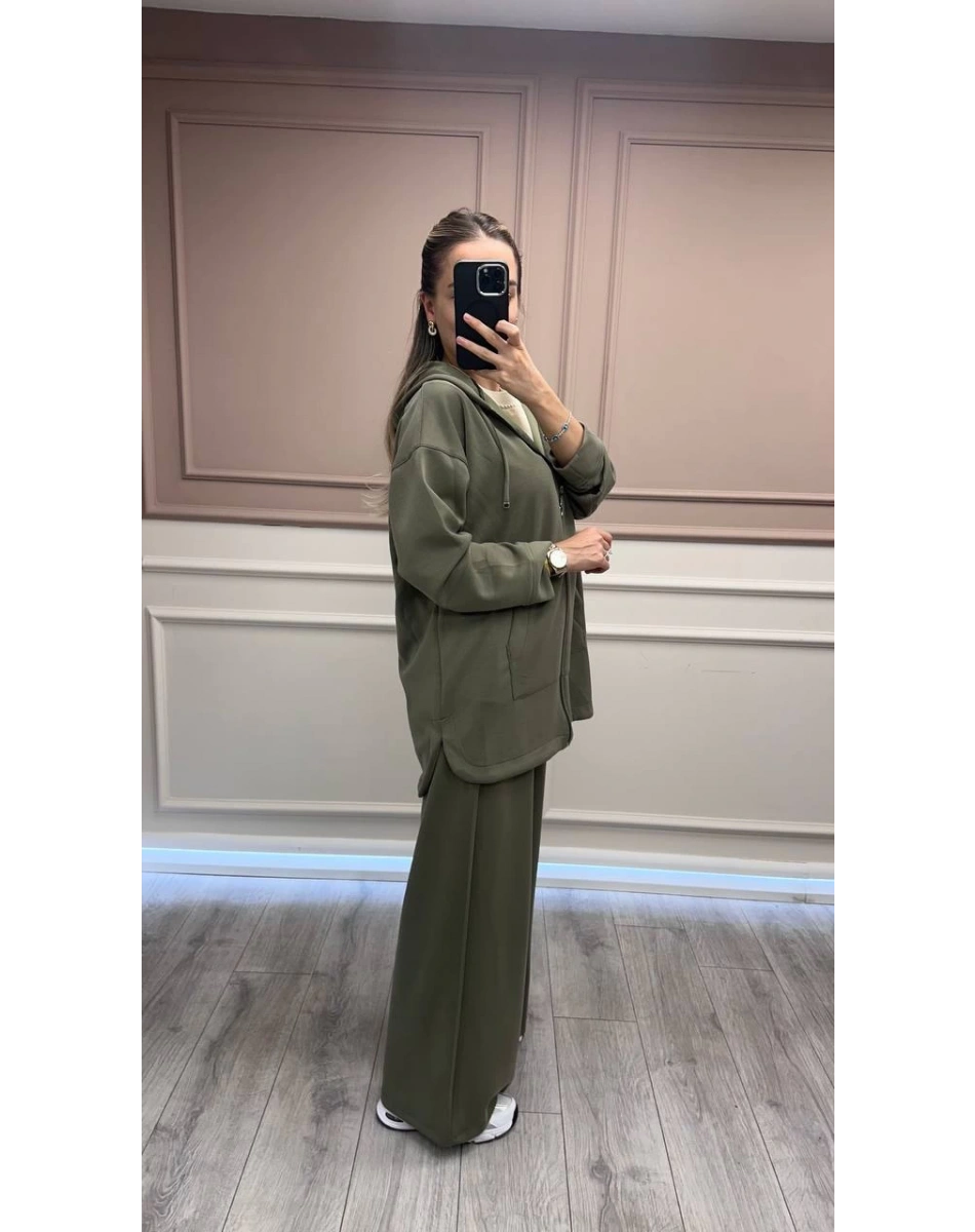 Magazin 7399 Haki Modal Önü Fermuarlı Takım