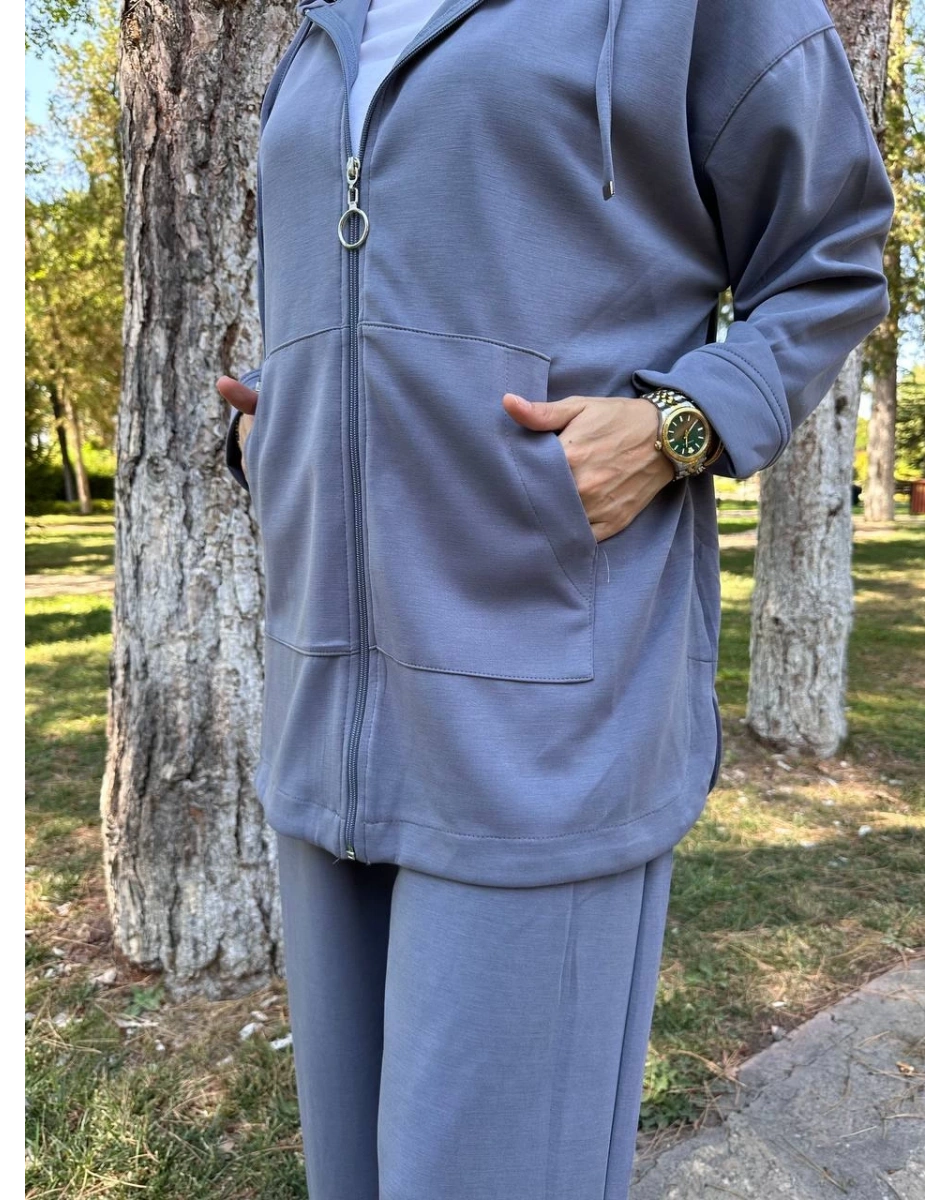 Magazin 7399 İndigo Modal Önü Fermuarlı Takım