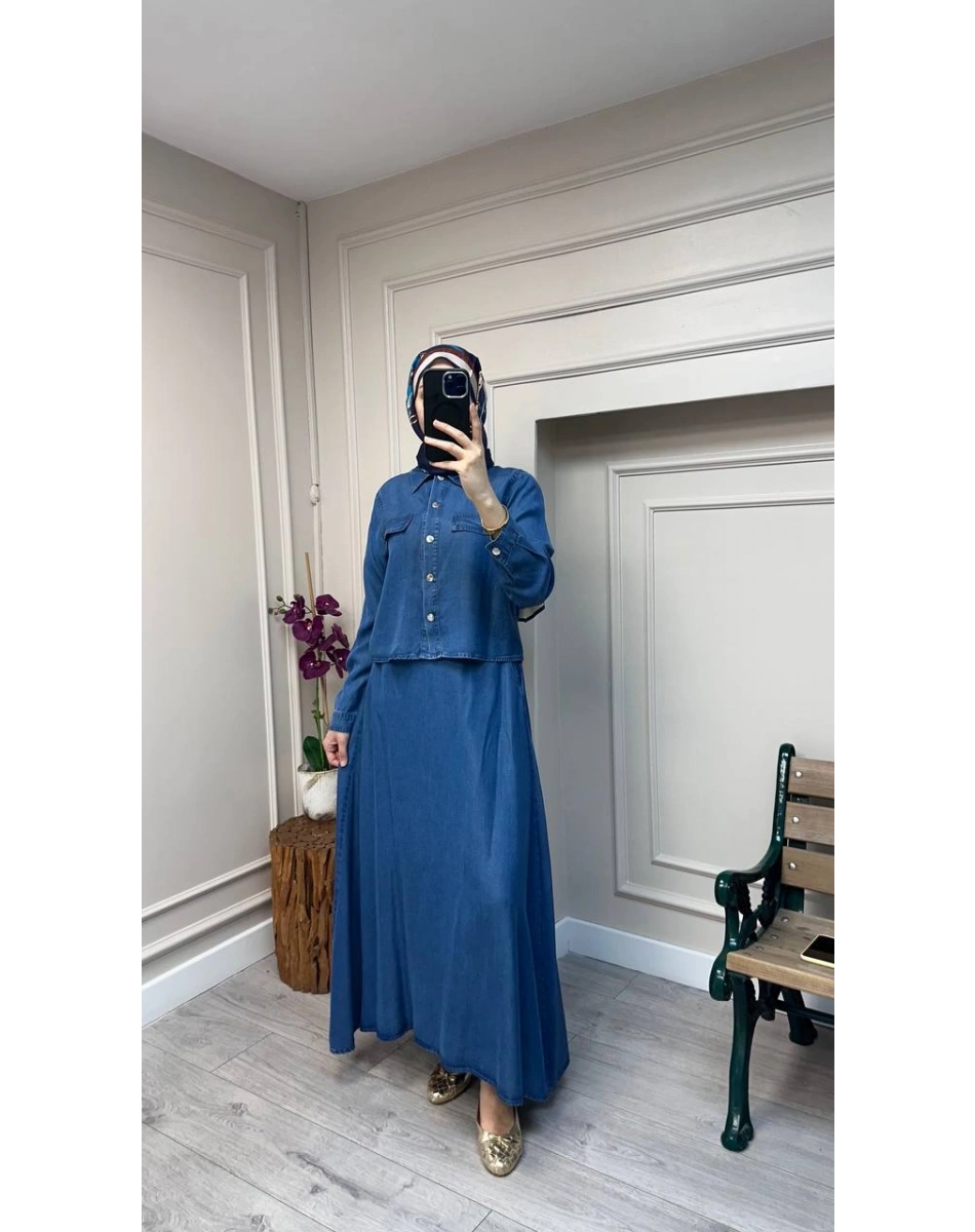 Magazin 7427 Koyu Mavi Tensel Etekli Takım