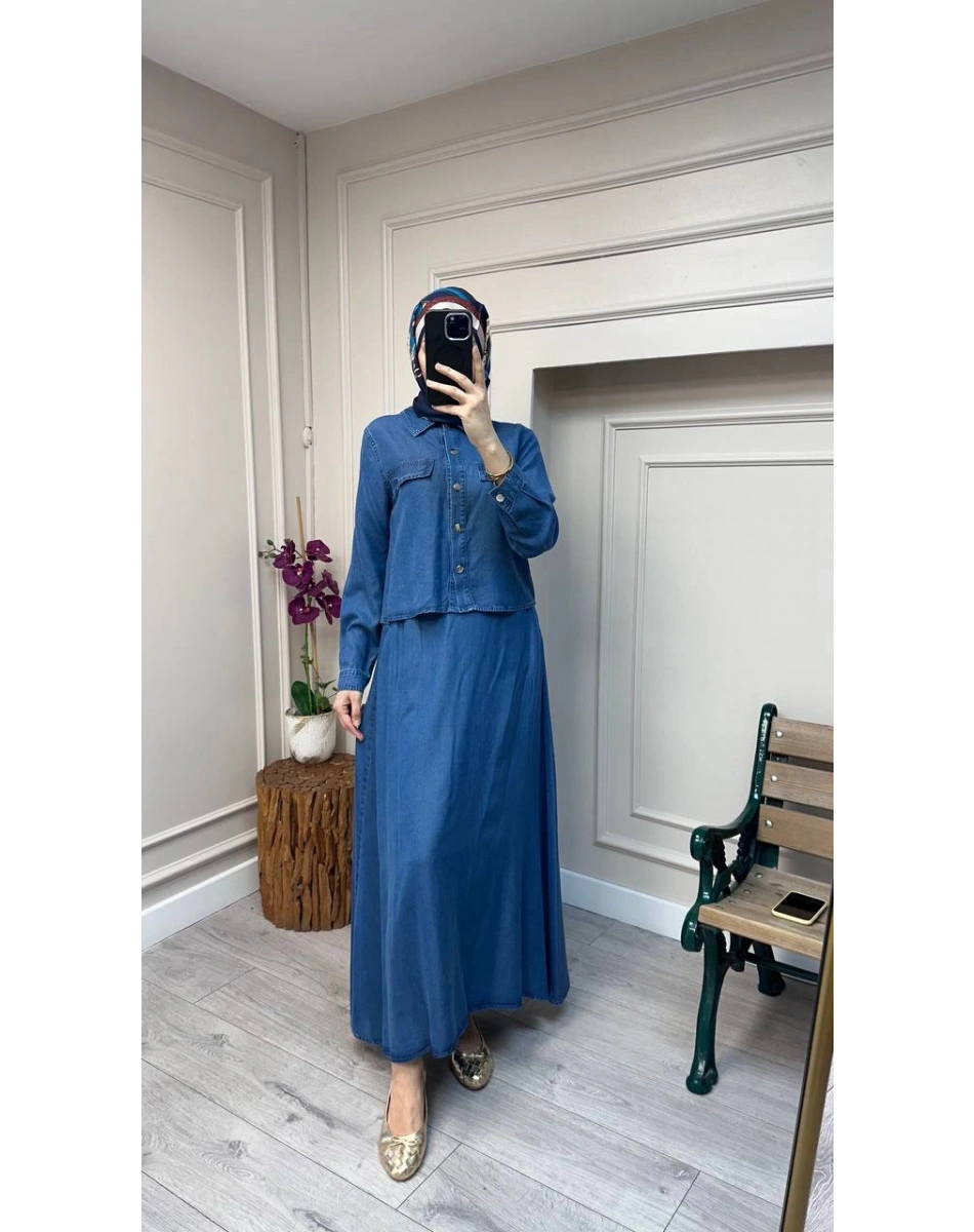 Magazin 7427 Koyu Mavi Tensel Etekli Takım