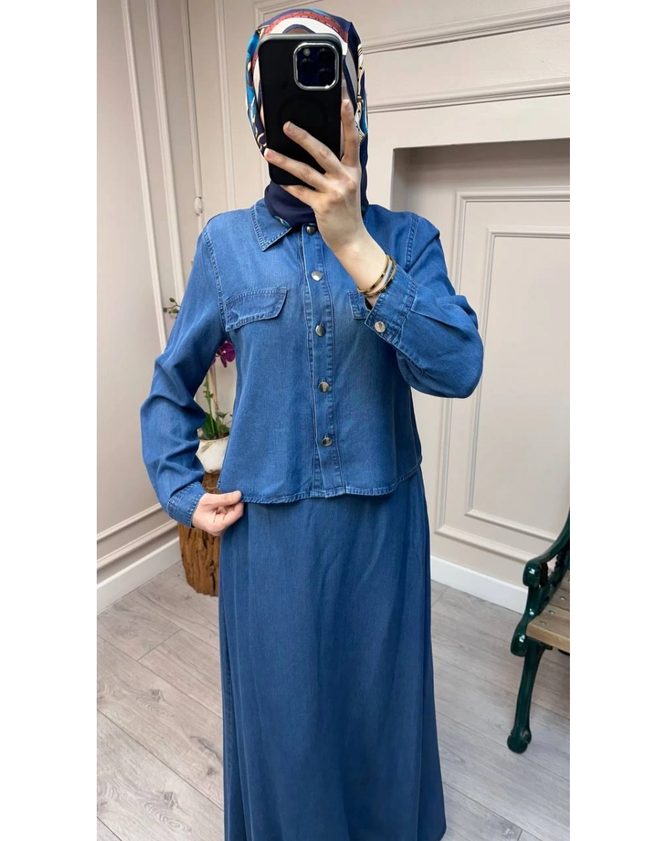 Magazin 7427 Koyu Mavi Tensel Etekli Takım