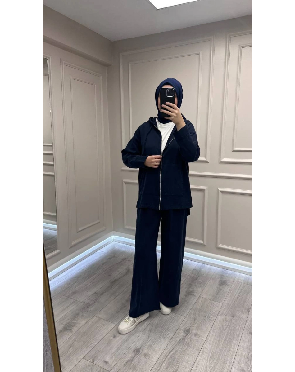 Magazin 7433 Lacivert Önü Fermuarlı Tensel Kot Takım