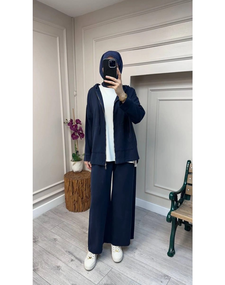 Magazin 7433 Lacivert Önü Fermuarlı Tensel Kot Takım