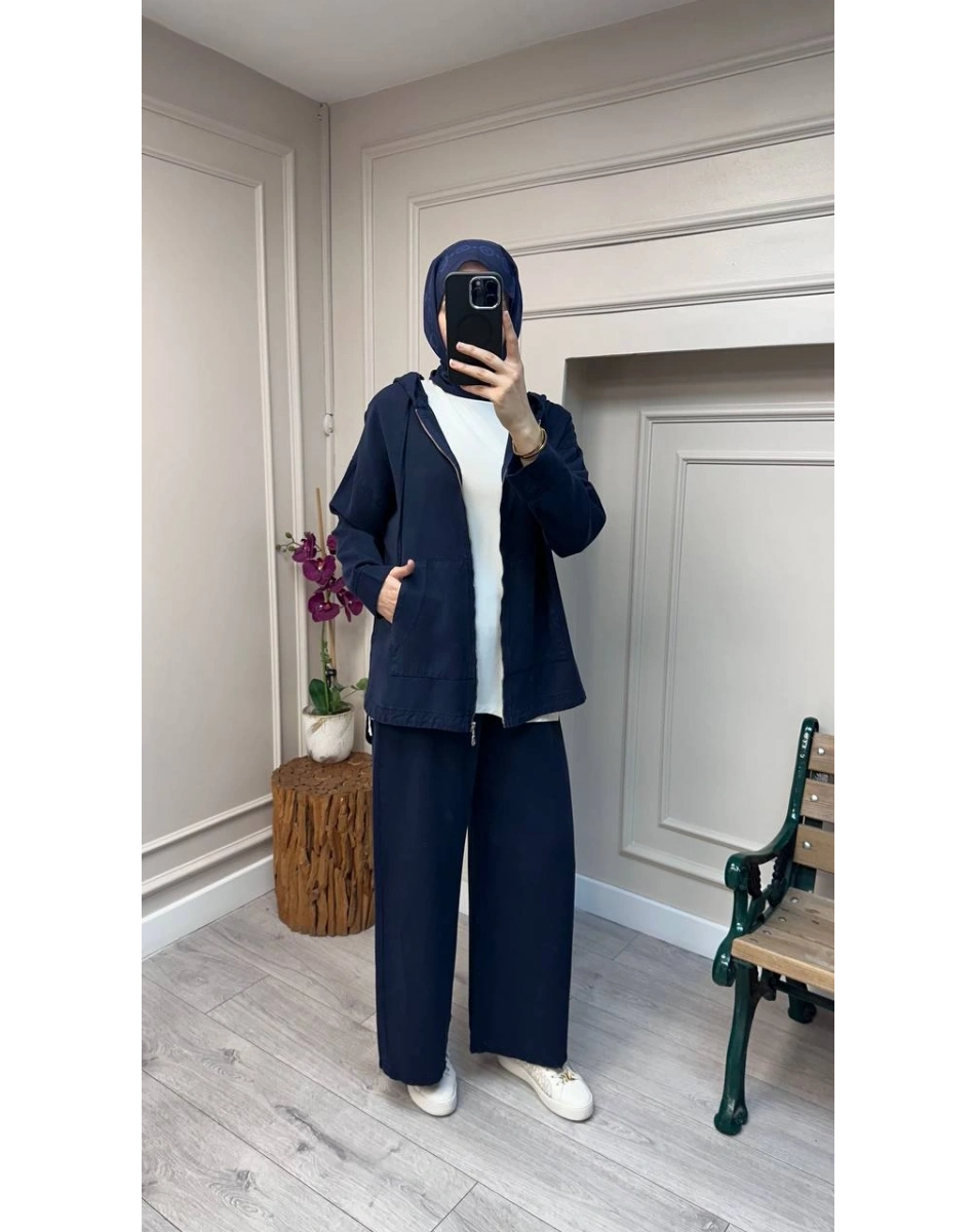 Magazin 7433 Lacivert Önü Fermuarlı Tensel Kot Takım