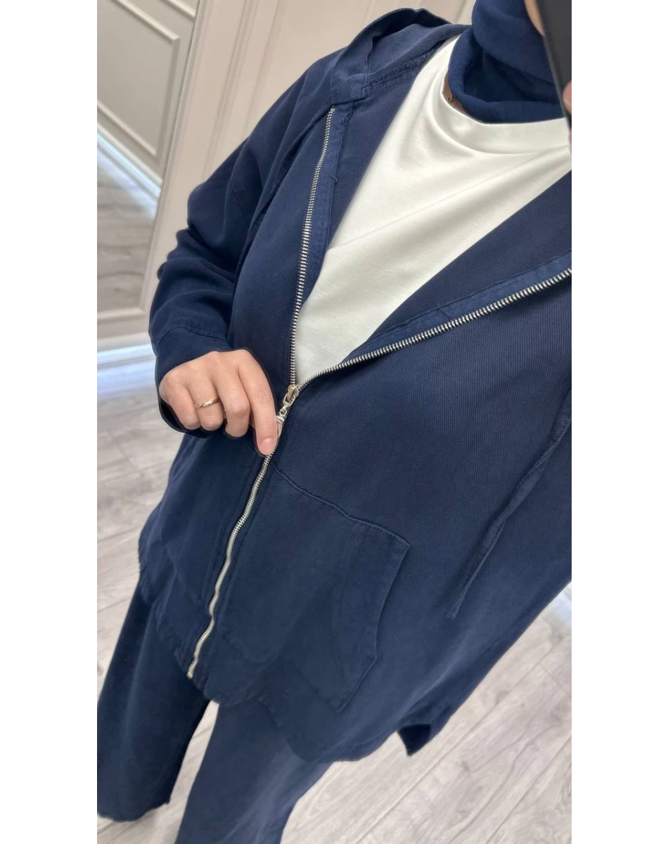 Magazin 7433 Lacivert Önü Fermuarlı Tensel Kot Takım