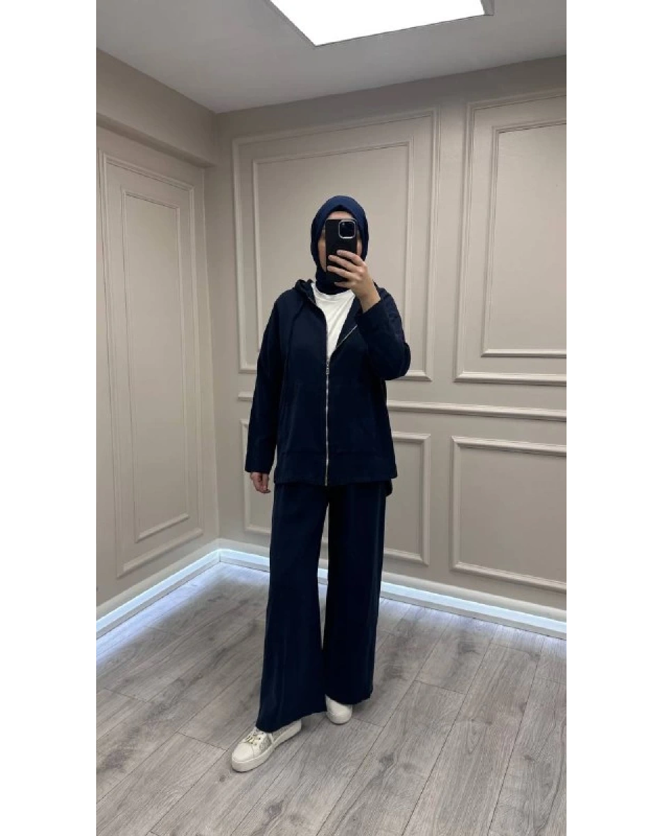Magazin 7433 Lacivert Önü Fermuarlı Tensel Kot Takım