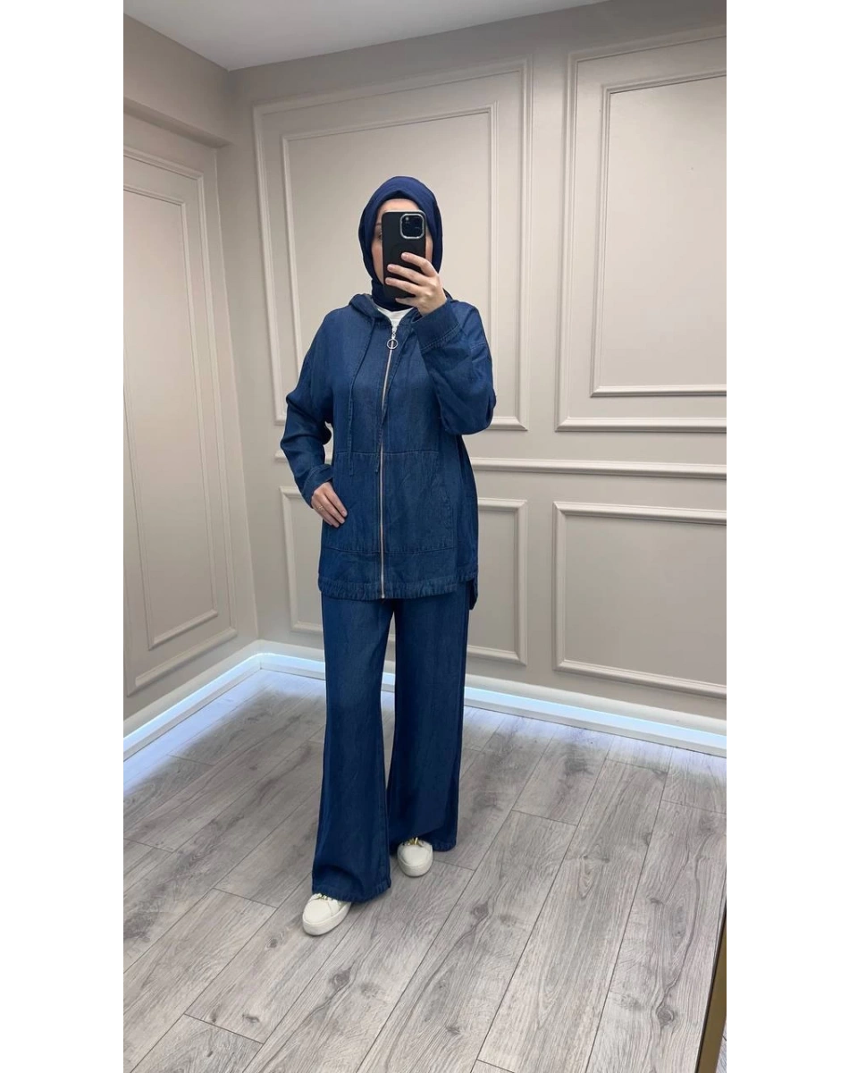 Magazin 7433 Mavi Önü Fermuarlı Tensel Kot Takım