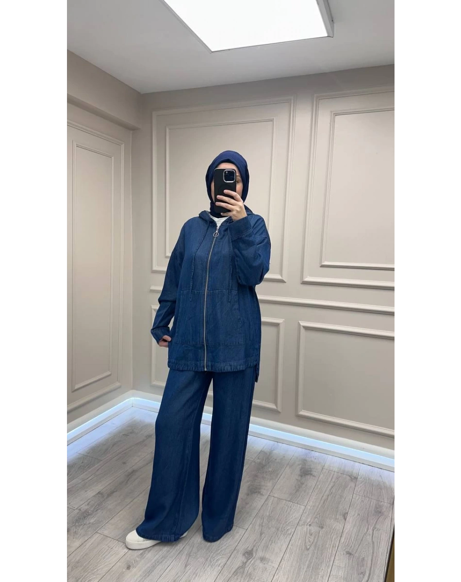 Magazin 7433 Mavi Önü Fermuarlı Tensel Kot Takım