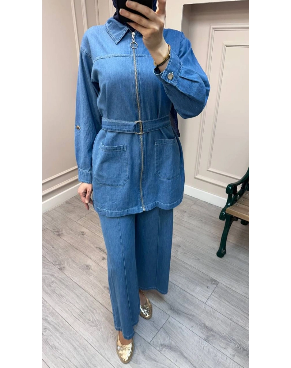 Magazin 7443 Açık Mavi Kemerli Tensel Takım