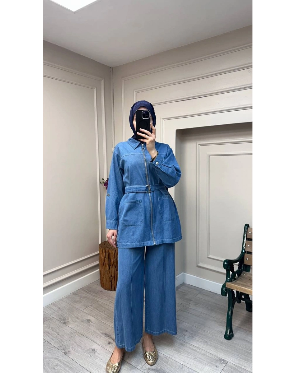 Magazin 7443 Açık Mavi Kemerli Tensel Takım