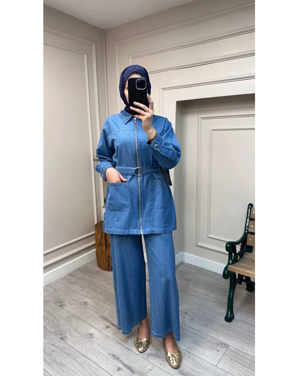 Magazin 7443 Açık Mavi Kemerli Tensel Takım