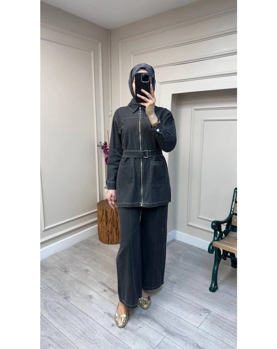 Magazin 7443 Gri Kemerli Tensel Takım