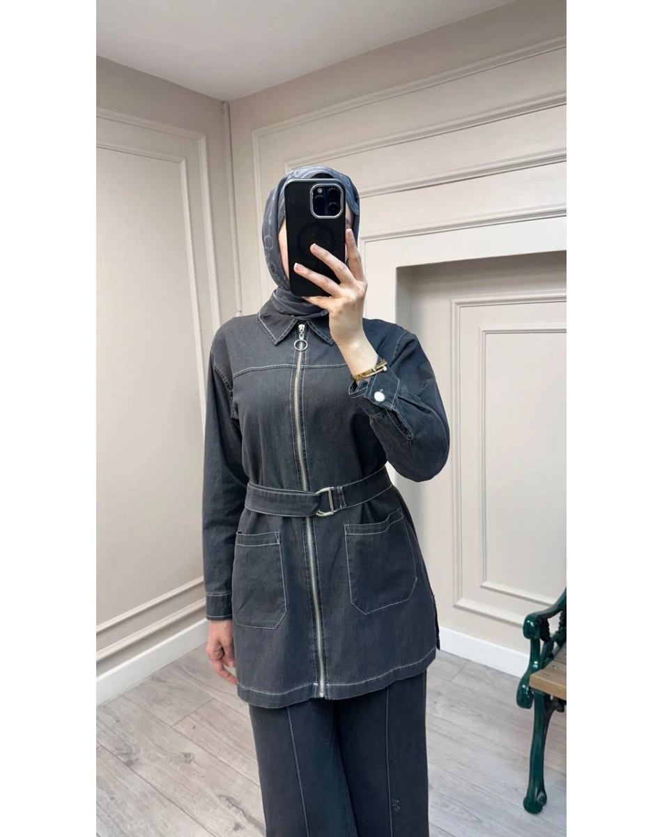 Magazin 7443 Gri Kemerli Tensel Takım