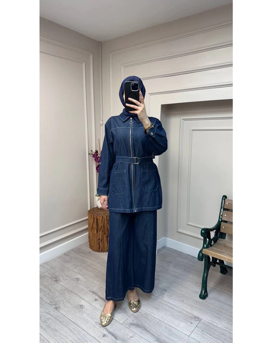 Magazin 7443 Koyu Mavi Kemerli Tensel Takım