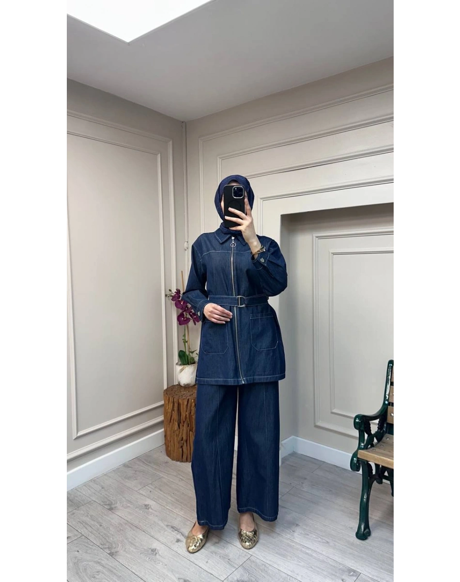 Magazin 7443 Koyu Mavi Kemerli Tensel Takım