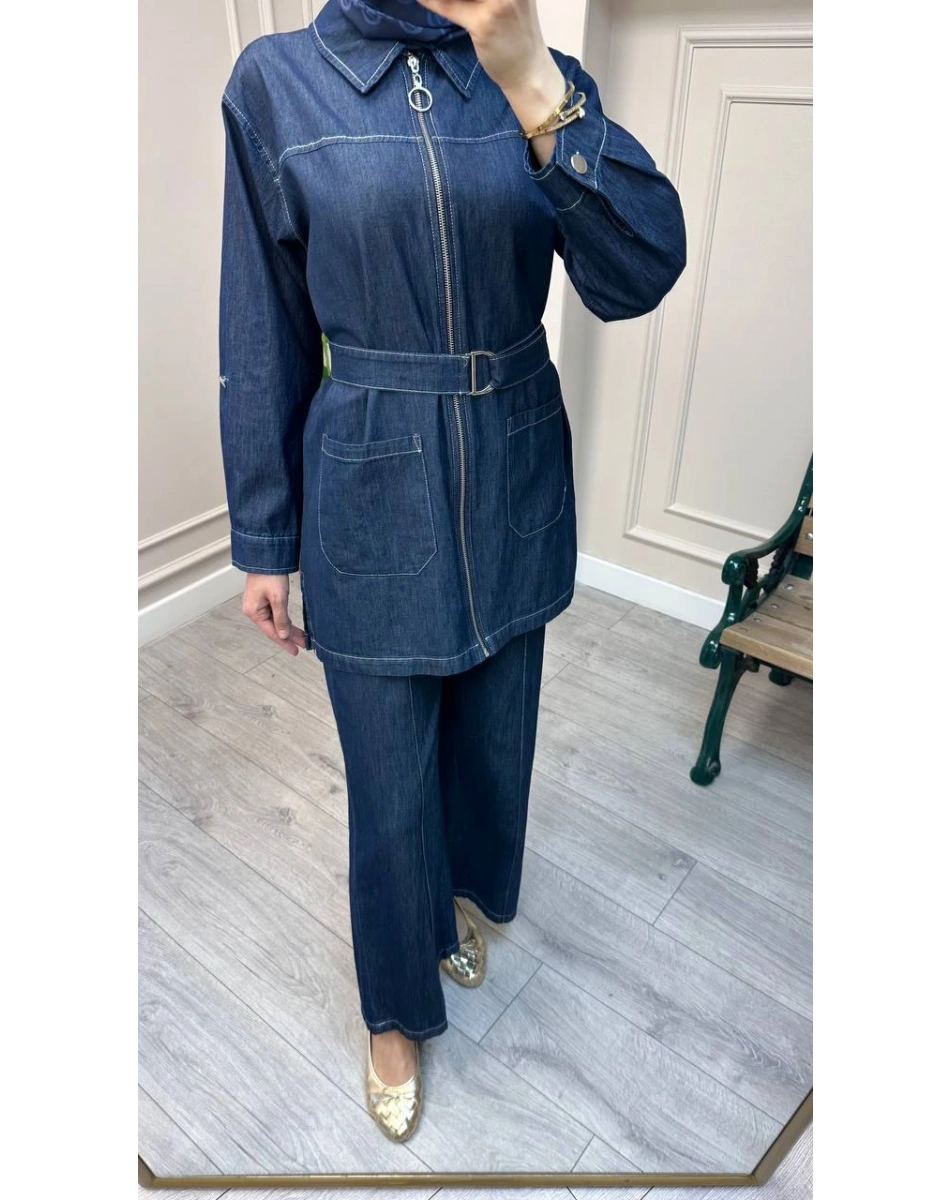 Magazin 7443 Koyu Mavi Kemerli Tensel Takım