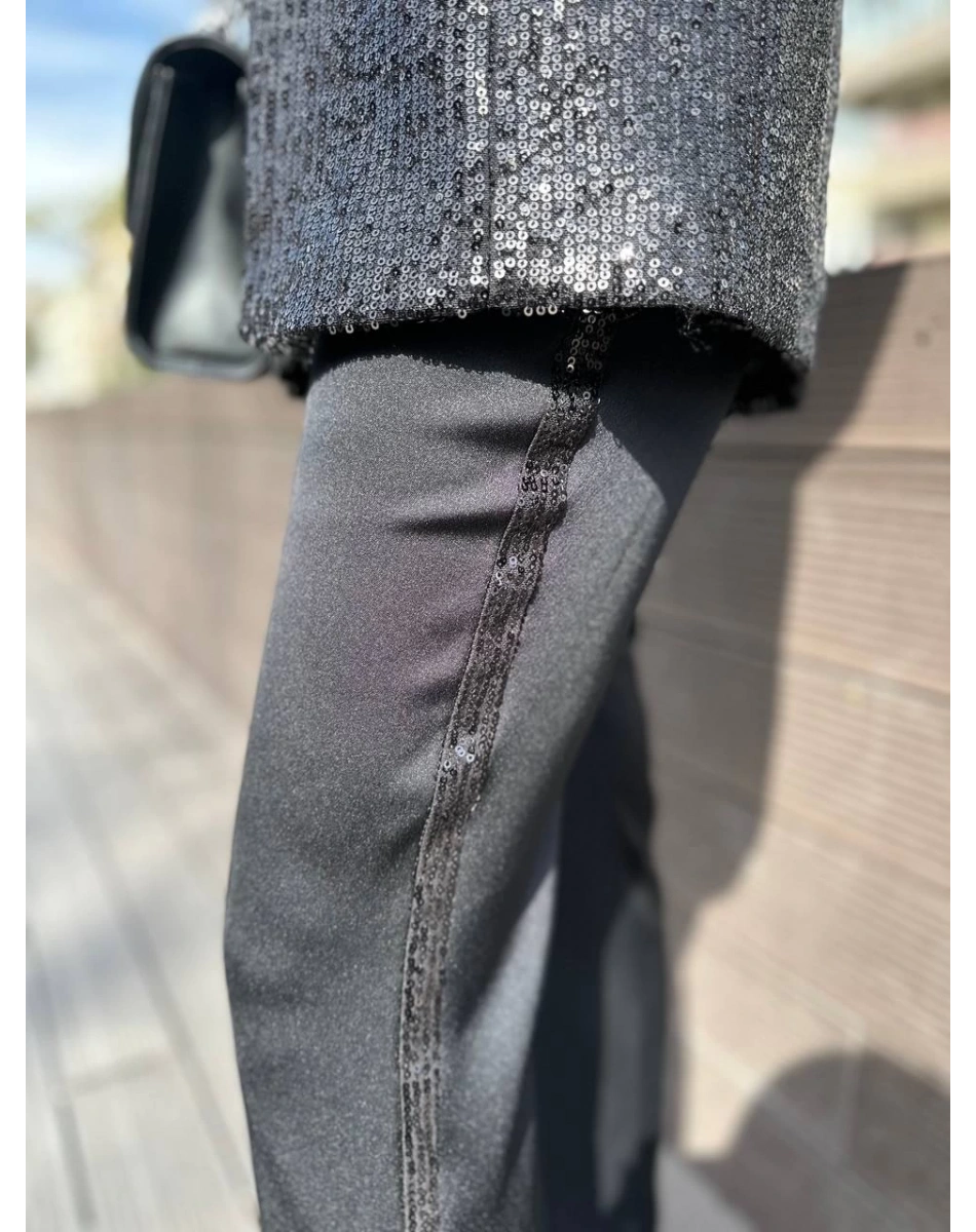 Matex 24Y01147223 Siyah Payetli Ceket Pantolon Takım