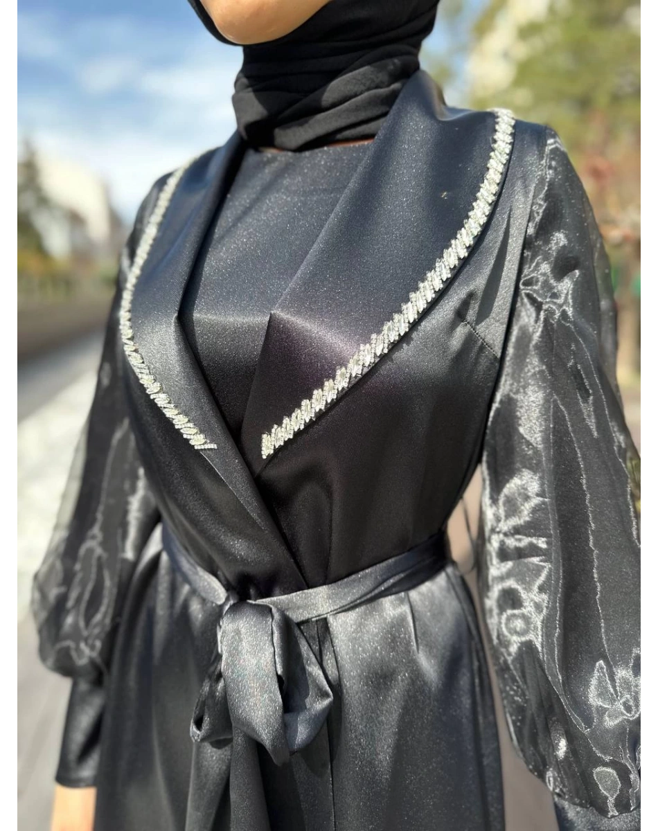 Matex 24Y01167161 Siyah Organze Ceket Pantolon Takım