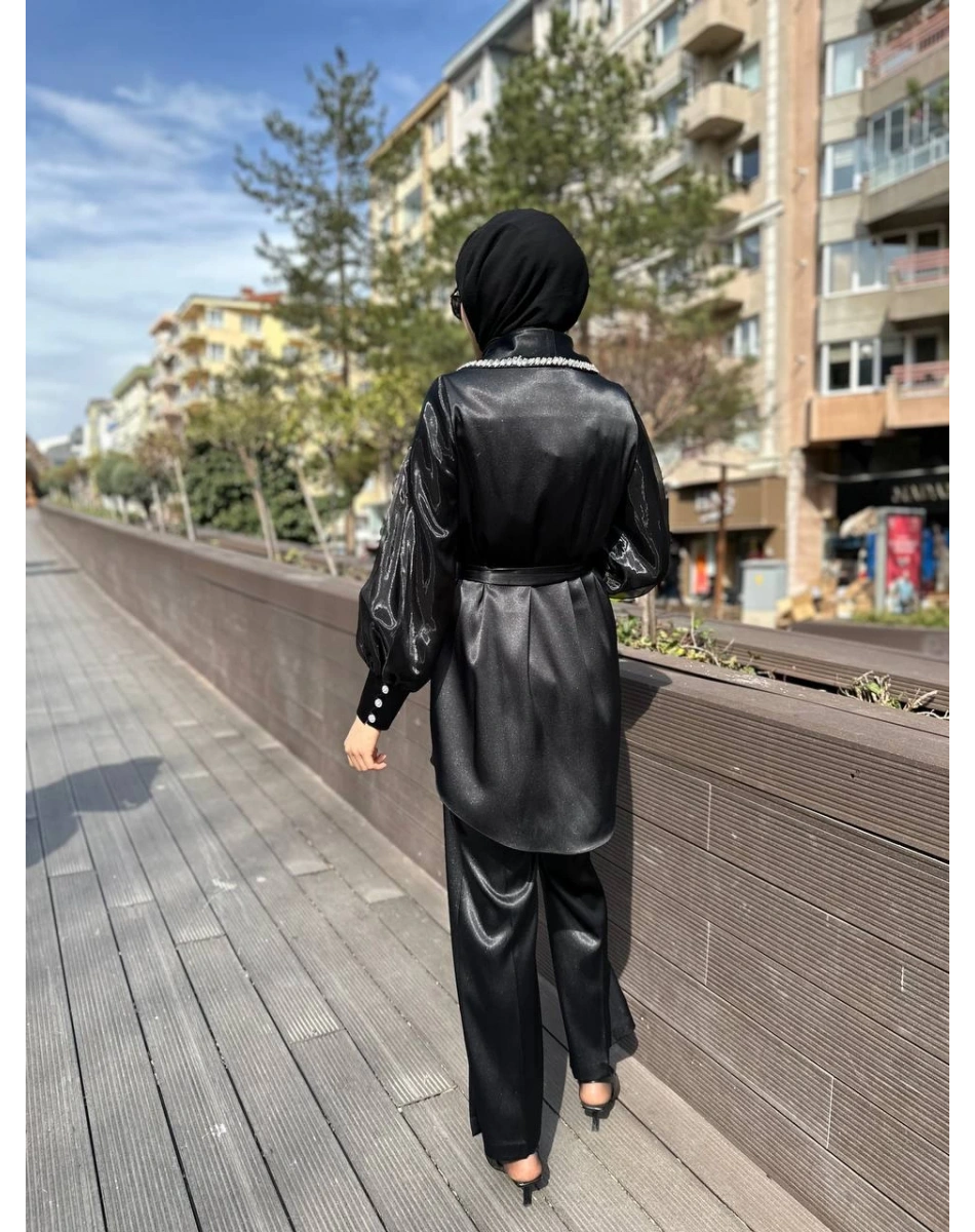 Matex 24Y01167161 Siyah Organze Ceket Pantolon Takım