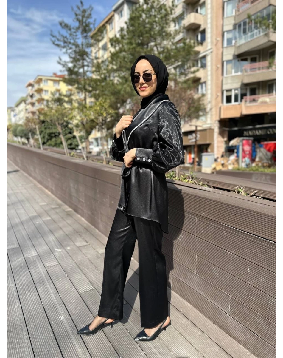 Matex 24Y01167161 Siyah Organze Ceket Pantolon Takım