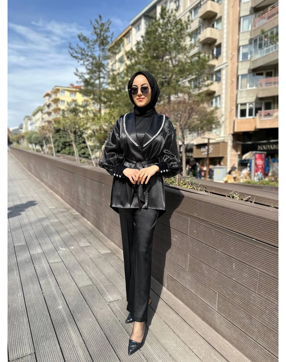 Matex 24Y01167161 Siyah Organze Ceket Pantolon Takım