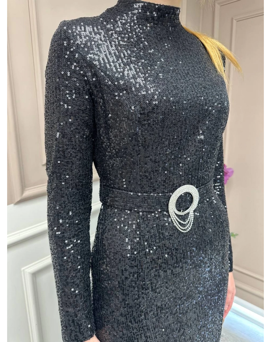 Matex 24Y01167226 Siyah Payet Elbise