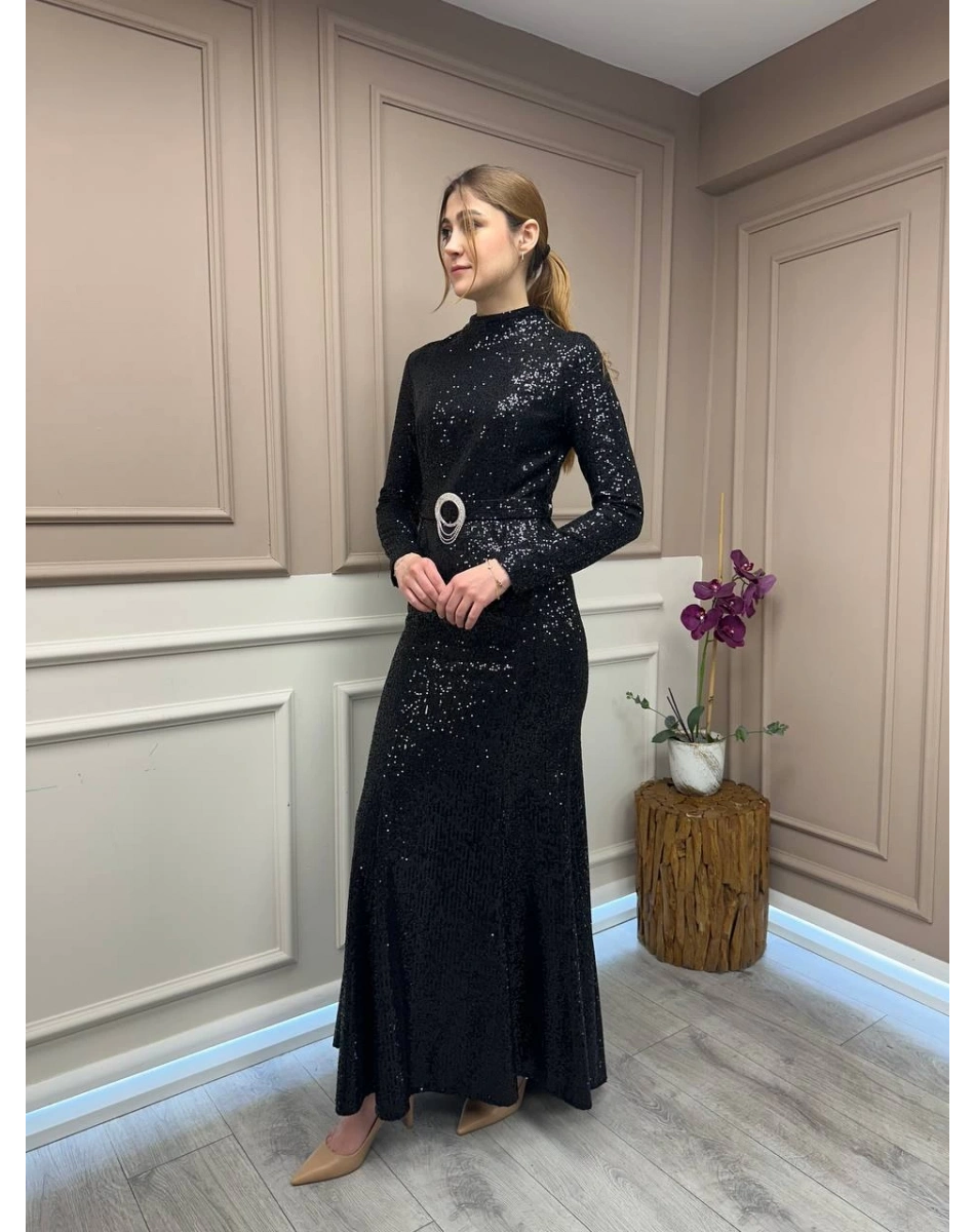 Matex 24Y01167226 Siyah Payet Elbise