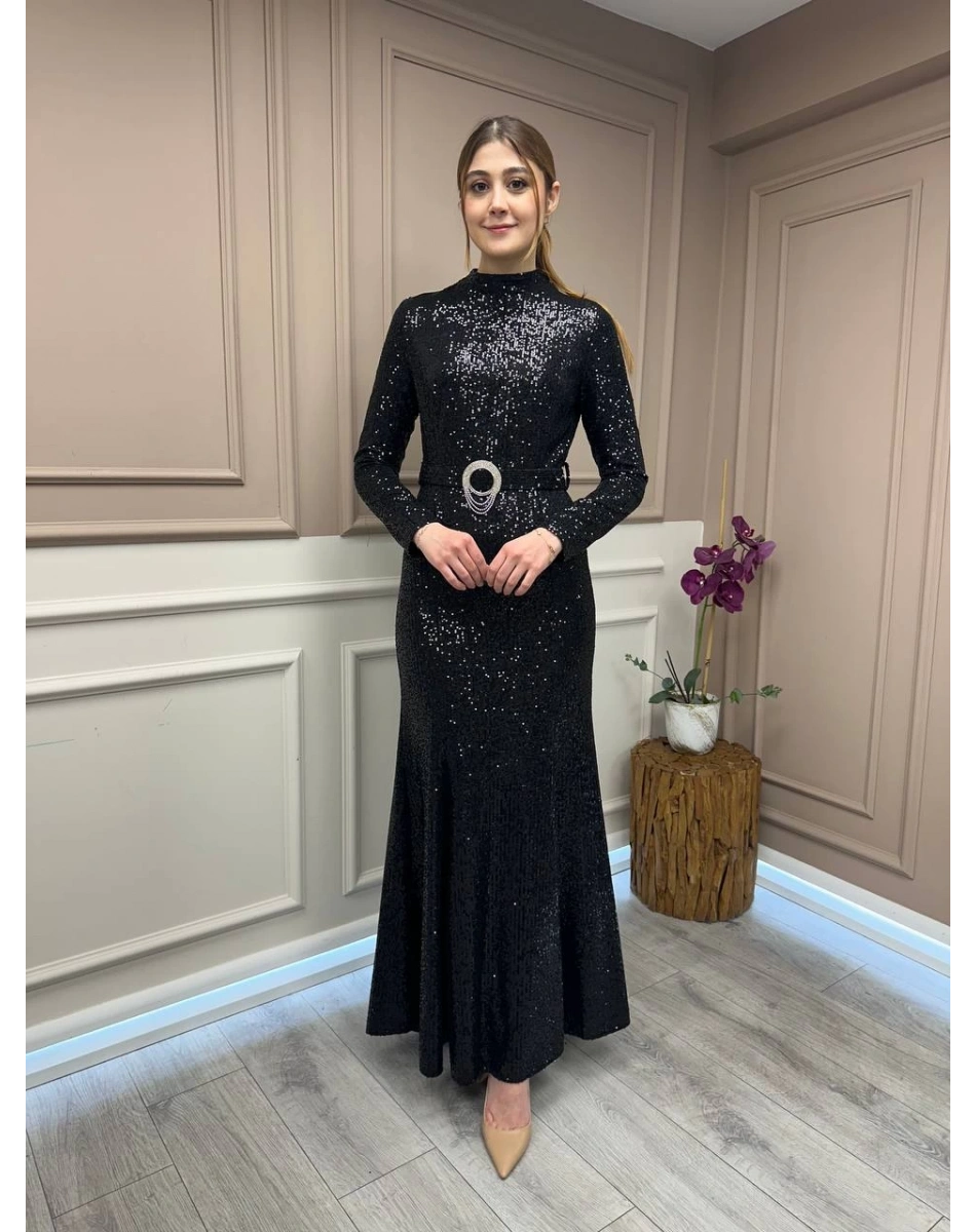 Matex 24Y01167226 Siyah Payet Elbise