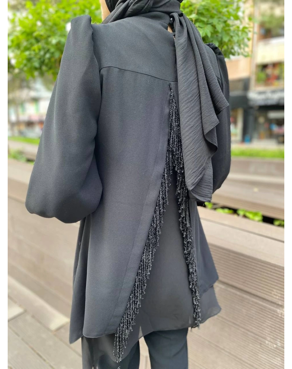 Matex 24Y01787076 Siyah Yakası Taşlı Pantolonlu Takım