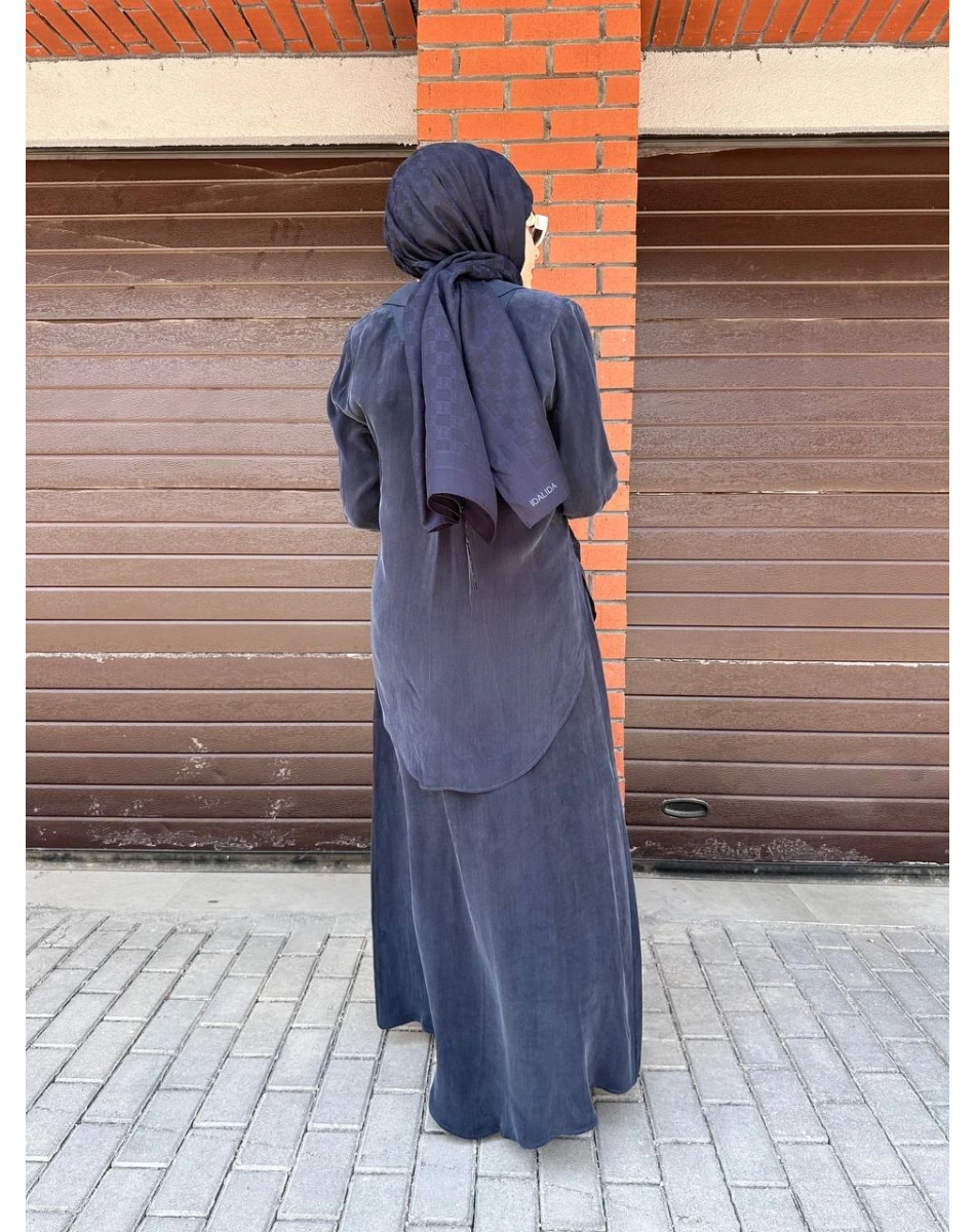 Miss Dalida 2260262 Lacivert Bağlama Detaylı Keten Ceket - Elbise Takımı