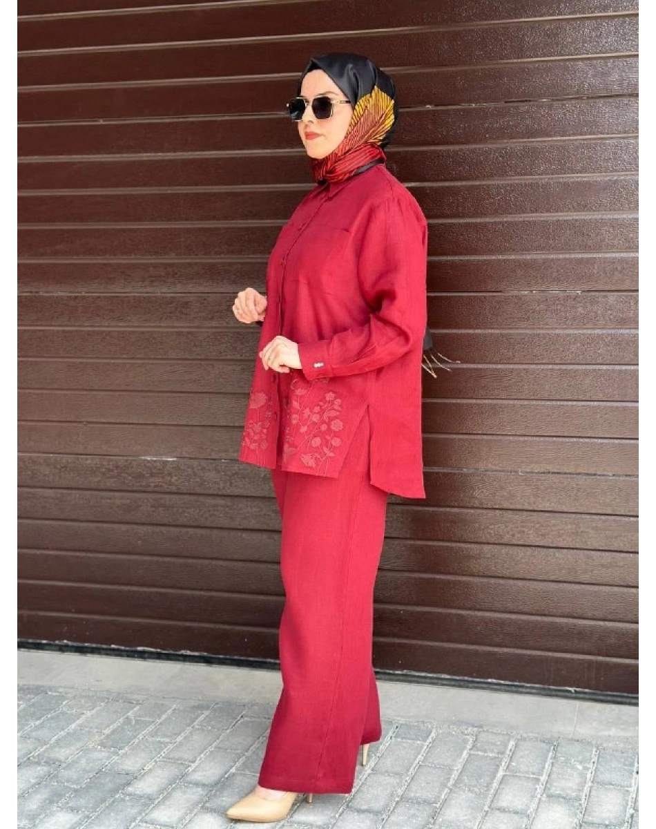 Miss Dalida 2263251 Cherry Nakış İşlemeli Keten Gömlek