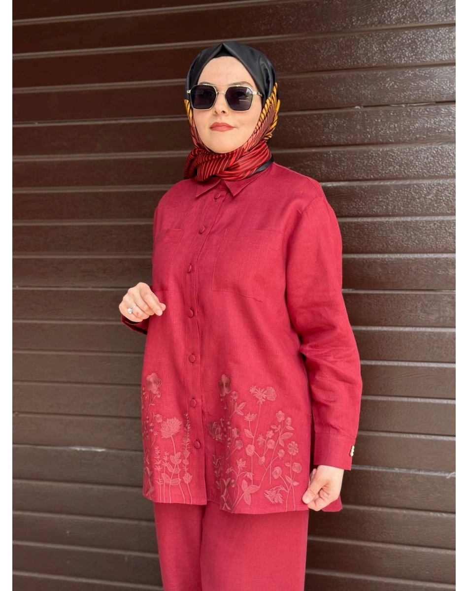 Miss Dalida 2263251 Cherry Nakış İşlemeli Keten Gömlek