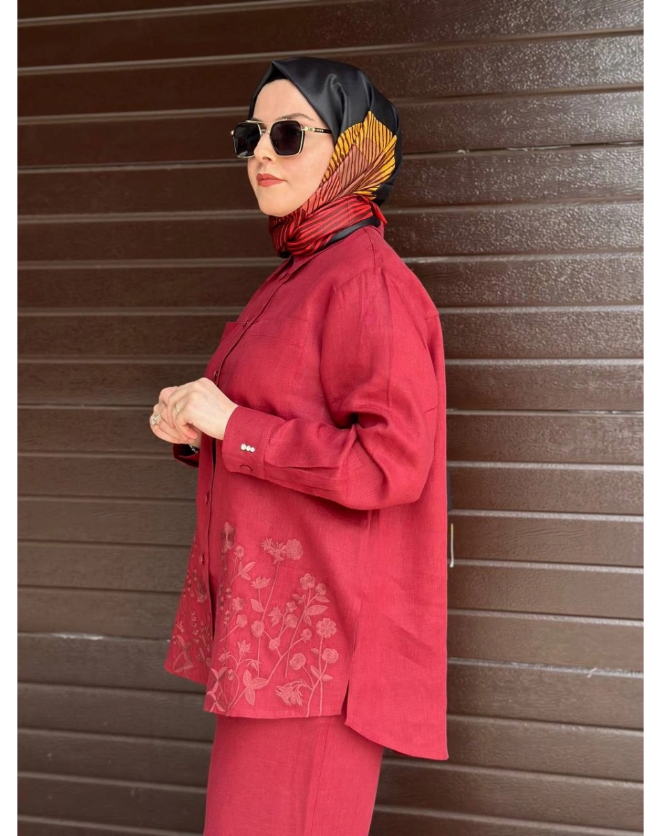 Miss Dalida 2263251 Cherry Nakış İşlemeli Keten Gömlek
