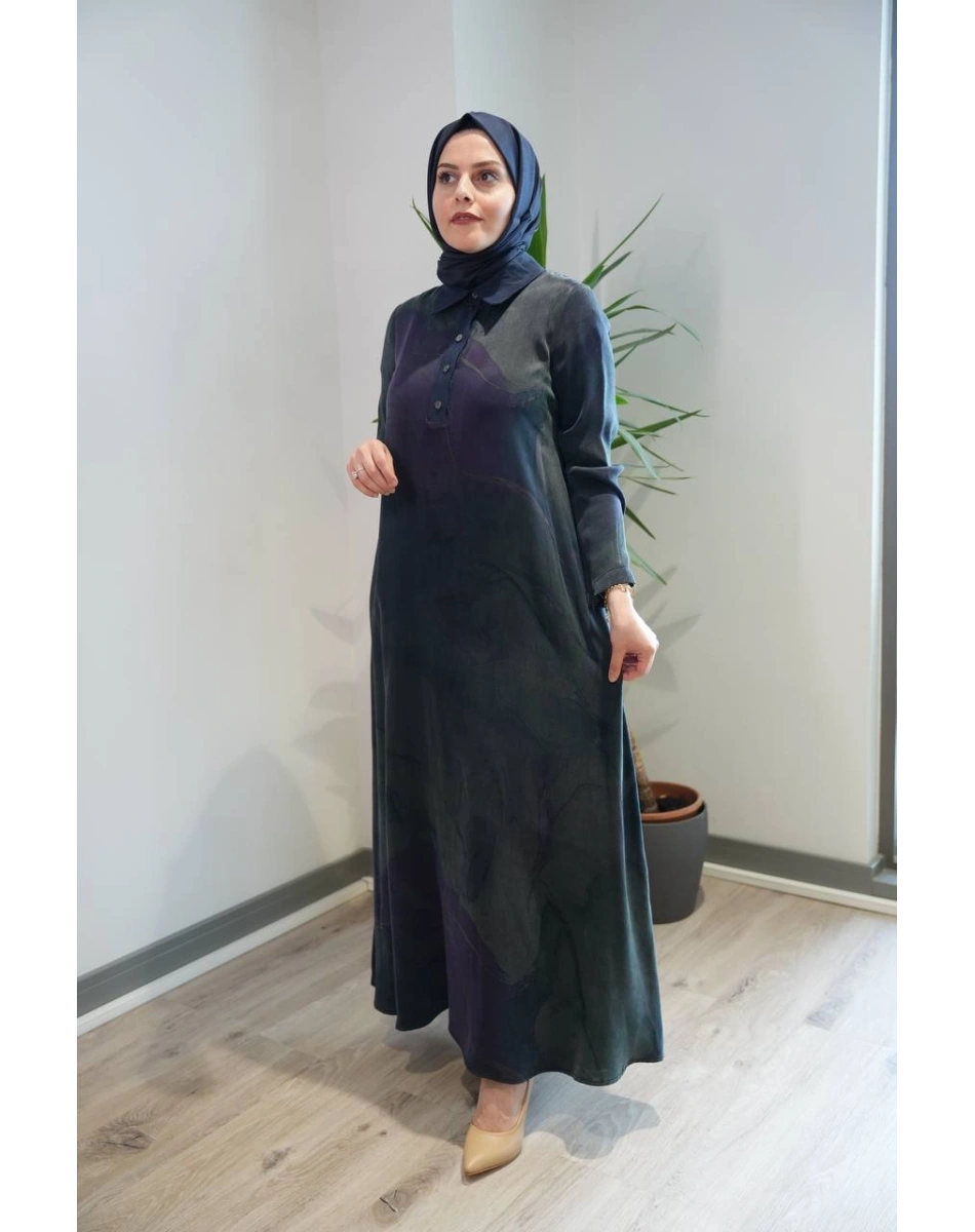 Miss Dalida 2264751 Lacivert Uzun Kollu Renkli Elbise