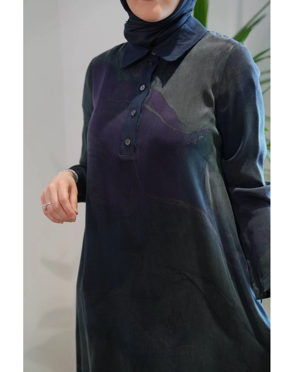 Miss Dalida 2264751 Lacivert Uzun Kollu Renkli Elbise