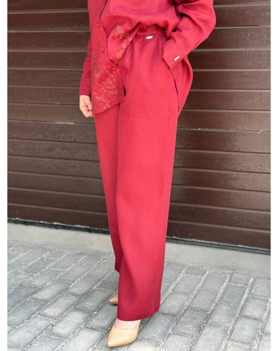 Miss Dalida 2267251 Cherry Beli Lastikli Bol Paça Keten Pantolon